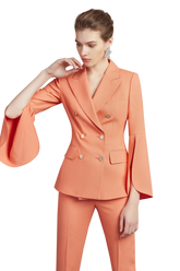 Peach Cape Style Double Breasted Pantsuit - FashionByTeresa